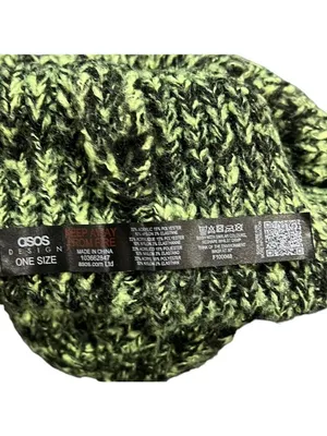 ASOS DESIGN Mixed Knit Ribbed Beanie Black and Green Hat One Size thumbnail 3