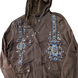 Miss Me Brown Lightweight Tribal Embroidery Stitchig Jacket Size Large thumbnail 5
