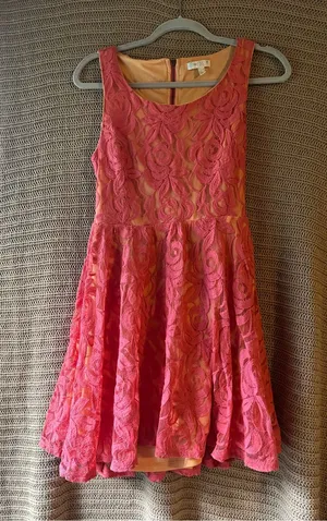 love, Fire Pink Lace Fit-and-Flare Midi Dress thumbnail 1