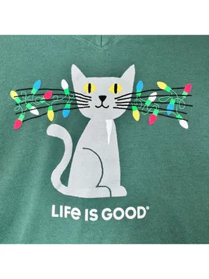 Life is Good Green Cat Christmas Lights Long Sleeve Crusher Tee XL thumbnail 3
