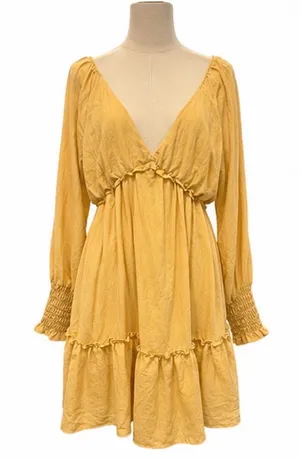 Lulus Creative Idea Light Yellow Ruffled Long Sleeve Mini Dress Size Large thumbnail 1