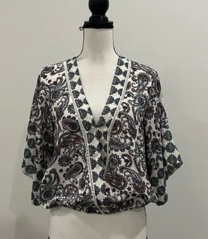 OLM Paisley Surplice Blouse Multiple Size M thumbnail 1