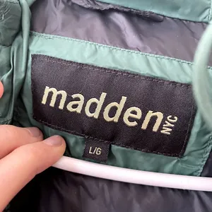 Madden NYC green puffed‎ winter jacket coat hooded pockets nylon warm size large thumbnail 3