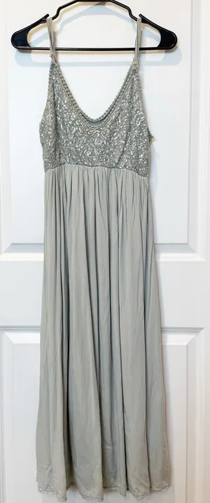 Scandal Italy Sage Green Sequin Midi Dress Medium Fairy Ethereal Empire‎ Waist thumbnail 1