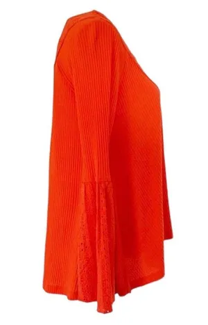 Free People NWT Boho Bell Sleeve Waffle Textured Blouse Orange Parisian Size XS thumbnail 4
