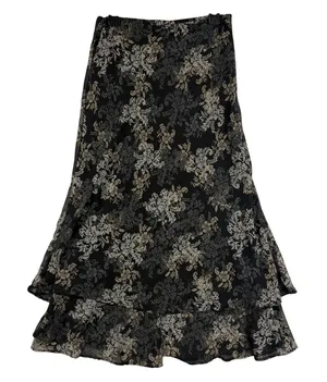 VTG White Stag S Tiered Maxi Skirt Black Brown Floral Bohemian Whimsygoth Grunge thumbnail 1