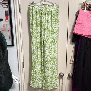 NWT Cotton Bleu Boutique Green Floral Print High Waist Pants Summer‎ Resort thumbnail 3