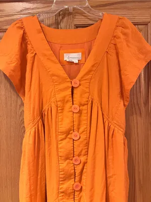 Reneé Flutter-Sleeve Linen Button-Front Midi Dress Pockets Orange Size Medium thumbnail 8