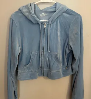 Hollister Women's Sky Blue Velour Zip-Up Hoodie‎ Jacket thumbnail 1