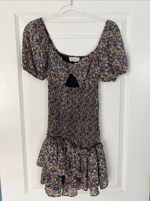 Kiss the Sky Urban Outfitters Smocked Puff Short Sleeve Floral Mini Dress XS thumbnail 2