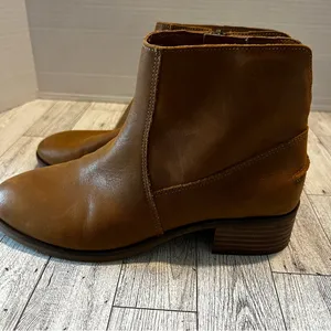 Lucky Brand Pedera Leather Ankle Boots Brown Stacked Heel Side Zip Bootie 7M thumbnail 3