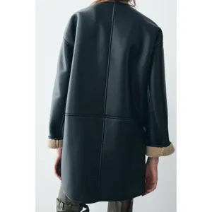 NWT!! ZARA ZW Collection Double Faced Coat Jacket Black Fleece Lining Small thumbnail 8