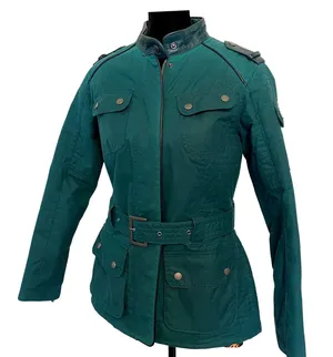 Barbour International Black Streak‎ Jacket Womens Green Waxed Cotton Moto Belted thumbnail 1