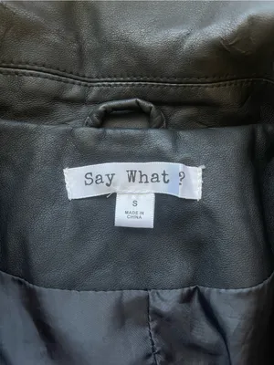 Say What? Faux leather Black Moto Jacket with Red Rose Embroidery thumbnail 4