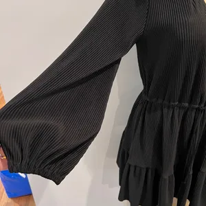 Zara Pleated Dress Sz M Black Long Sleeves V-neck Mini thumbnail 3