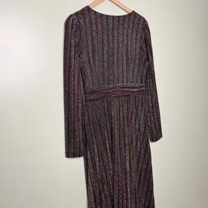 Boden Shimmer Glitter Long Sleeve Stripe Midi Dress Red Black Green Size 8 thumbnail 6