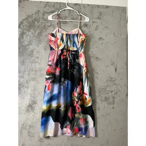 Corey Lynn Calter Watercolor Floral Scenic Midi Dress‎ Artistic Garden Party 6 thumbnail 3