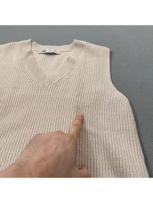Zara Women's Beige Ribbed Knit Sweater Vest V-Neck Cropped Sleeveless Small thumbnail 6