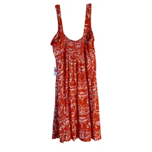 Fresh Produce Riviera Impromptu Dress XL Red Coral Abstract‎ Scroll Smocked USA thumbnail 2