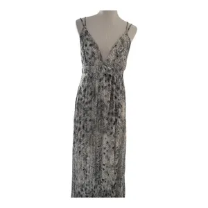 She + Sky Women Size-L Gray White Maxi Dress Snake V Neck‎ Summer thumbnail 2