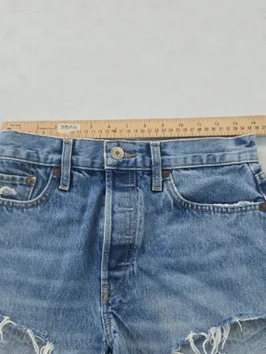 Re/Done Light Blue Distressed Denim Cutoff Shorts thumbnail 6