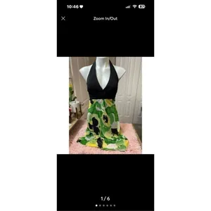 Bisou Bisou Miss Bisou Green Abstract Floral Halter Neck A-Line Maxi Dress Size S thumbnail 6