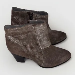 Seychelles Womens 9 Metallic Bronze Shimmer Leather Ankle Boots Block Heel‎ Zip thumbnail 4