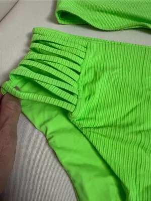 Neon Green Strappy Ribbed Bikini Set Size L thumbnail 2