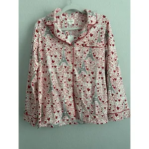 BedHead Women's Long Sleeve Button Down Pajama Top Heart Eiffel Notch Size M NEW thumbnail 7