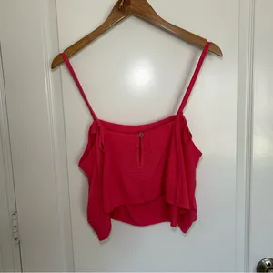 Free People Pink Linen Blend‎ Cropped Camisole Top Button Back Small NEW thumbnail 4