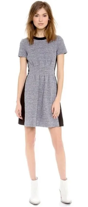 Madewell Grey Knit Pleated Fit & Flare Dress Black Trim Size 4 Short Sleeve thumbnail 1