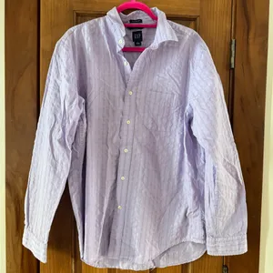Gap Button Up Shirt Women's Large Lilac Lavender Striped Classic Fit Top thumbnail 1