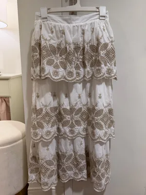 Illa Illa White and Tan Pattern Tiered Maxi Skirt and Top Set thumbnail 6