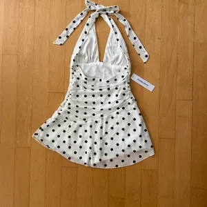 Princess Polly Casidy plunge white and black polka dot halter romper thumbnail 3