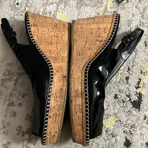 Stuart Weitzman black patent cork wedge size 9 thumbnail 5