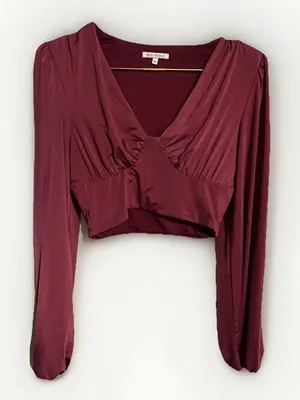 REMI x REVOLVE Stephanie Shirt Size XS Wine‎ VNECK long Sleeve Crop Top thumbnail 1
