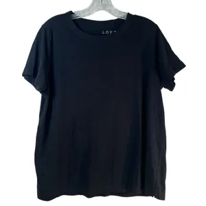 Loft Womens Black Short Sleeve Crew Neck Slub Cotton Blend T-Shirt Size L thumbnail 1