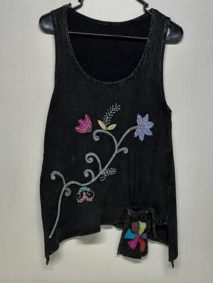Black Asymmetrical Embellished Sleeveless Tank Top thumbnail 1