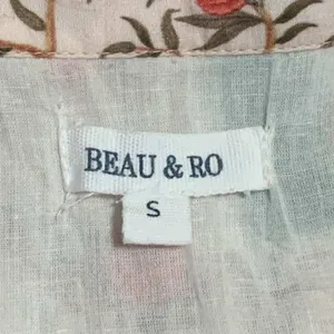 Beau & Ro Peacock Floral Block Print Cotton Midi Shirt Dress S Cream Green Boho thumbnail 2