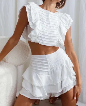 Selfie Leslie Wild and Free Pintuck Pleat and Layered Ruffle Shorts thumbnail 1