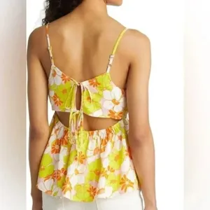 Sanctuary Linen Blend Floral Cami Top Large Multicolor Square Neck Cut Out NWT thumbnail 4
