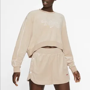 Nike Cropped Velour pink sweatshirt sz M Crew thumbnail 7