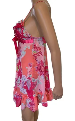 Avon Intimates Pink Eclectic Boho Hippie Barbie Ruffle Lingerie Mini Slip Dress thumbnail 4