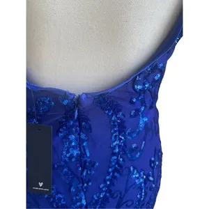 NWT Lulus Glittering Glamour Royal Blue Mock Neck Mini Dress L Bling Sexy Party thumbnail 3
