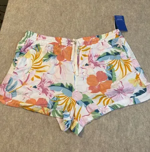 Hurley Brand Tropical Floral Hibiscus Drawstring Shorts White Multi XL NWT thumbnail 1