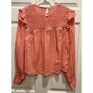 Billabong x Wrangler Womens Large Coral Floral Smocked Long Sleeve Blouse Ruffle thumbnail 6