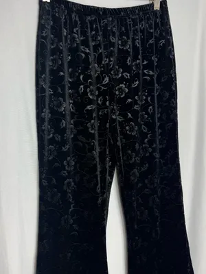 SHEIN Black Velvet Bell Bottom Flair Crushed Velvet Pants gothic size Small NWOT thumbnail 4
