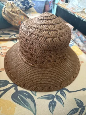 Brown Woven Paper Wide Brim Hat Boho 70s Granola One Size thumbnail 3