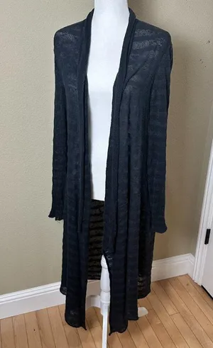 FREE PEOPLE Sheer Stripe Duster Long Line Open Cardigan Sweater - medium thumbnail 2