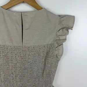 NWT English Factory Smocked Ruffle Sleeve Dress Sz XS Beige Fit‎ & Flare Neutral thumbnail 3